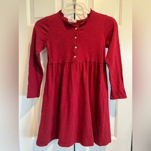 BESSERBAY Long Sleeve , Casual, Maroon Dress w 4 Button Front & Gathered Skirt